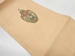 リサイクル　壺に風景・花々模様織出し名古屋帯